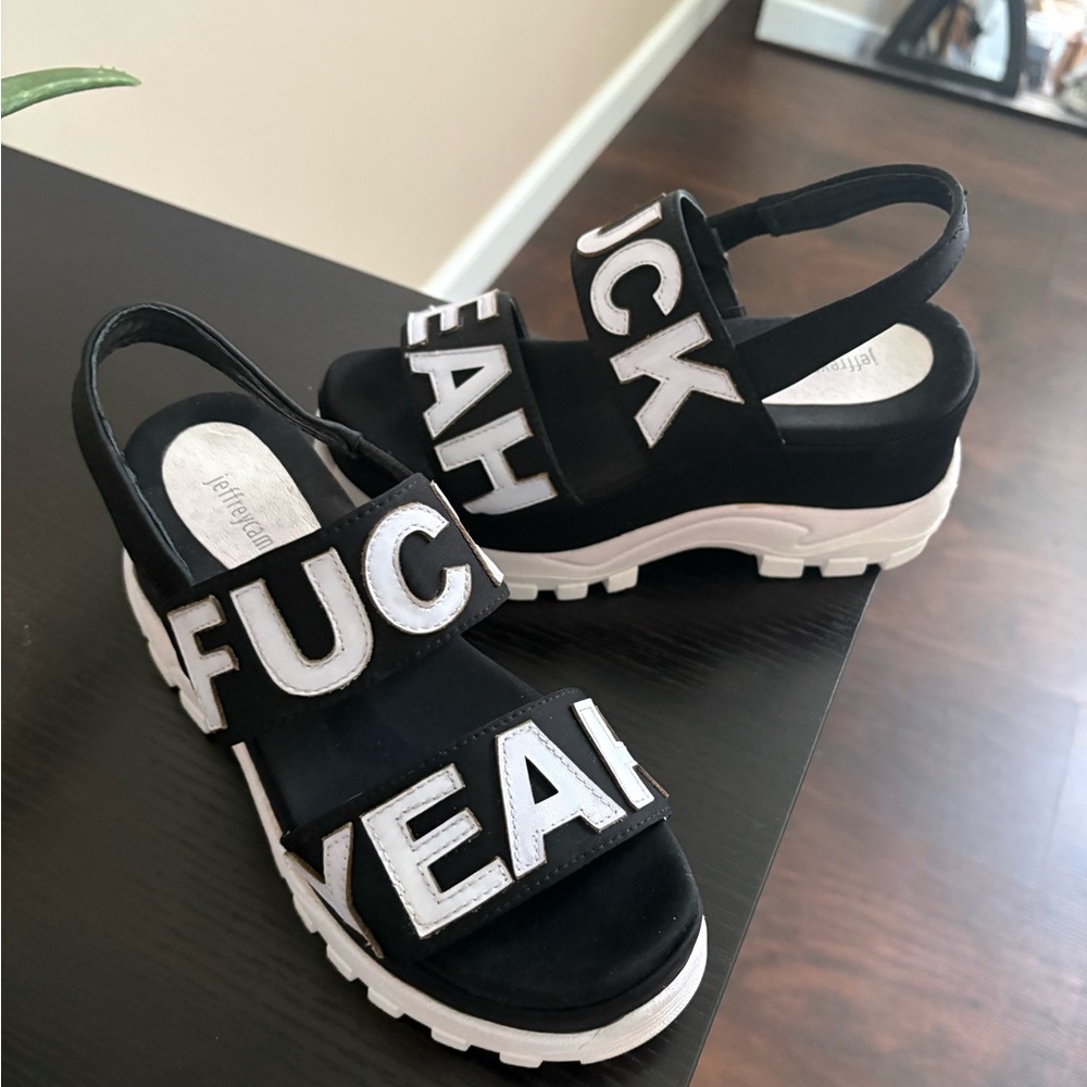 Jeffrey Campbell Black and White Platform Slingback Sandals